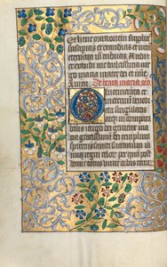 Getijdenboek Gebruik van Rouen: fol. 22v, Grote Initiaal O met Uitgebreide Rand, ca. 1470