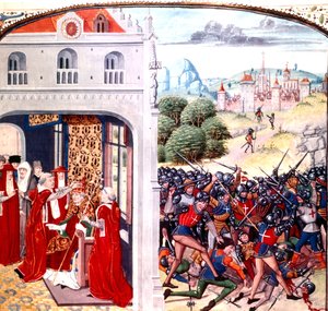 Wijding van Paus Gregorius IX in Avignon Frankrijk (pontificaat in 1227-1241) door Jean Froissart (perkament) door Master of the Harley Froissart