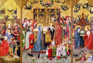 Altaarstuk van de Zeven Vreugden van de Maagd, met de Aanbidding der Wijzen, de Presentatie in de Tempel en Christus die aan Maria verschijnt, c.1480
