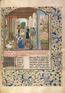 Alexander vecht met een leeuw en doodt Clitus door Master of the Jardin de vertueuse consolation