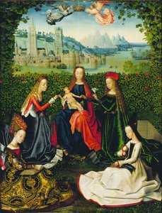 Maagd van de rozentuin door Master of the Legend of Saint Lucy