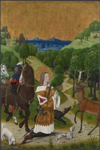 De Bekering van Sint Hubertus. Luik van het Werden Altaarstuk, ca. 1485 door Master of the Life of the Virgin