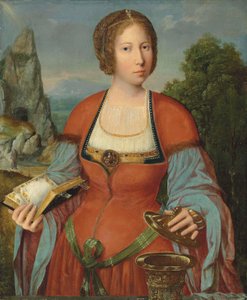 De Magdalena met een getijdenboek in een landschap