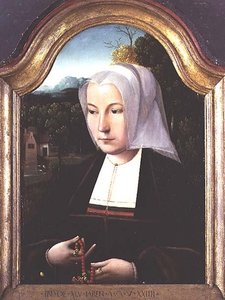 Portret van een dame met een rozenkrans