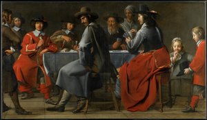 Verzameling gokkers met draailierspeler, c.1660 door Master of the Processions