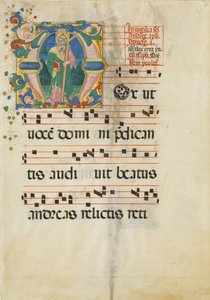 Manuscriptblad met het Feest van Sint Andreas in een Initiaal M..., tweede helft 15e eeuw door Master of the Riccardiana Lactantius