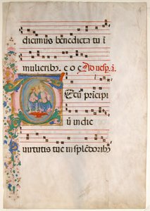 Manuscriptblad met de Drie-eenheid in een initiaal T, uit een antifonarium