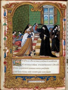 Margarita van Angoulême (1492-1549) koningin van Navarra presenteert haar boek aan de hertogin van Étampes en favoriet van François I Anne Pisseleu