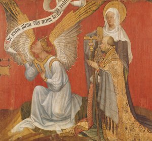 Paneel van een diptiek met de Engel van de Aankondiging, de Donor en een vrouwelijke heilige, mogelijk St. Maria Magdalena, ca.1420