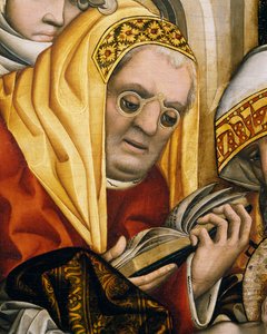 Priester met bril, detail van Besnijdenis van Christus door Master of the Tucher Altarpiece