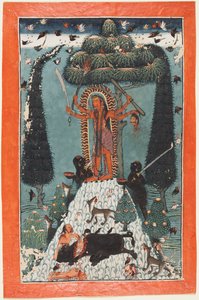 De godin Kali staand op een bergtop, ca. 1730 door Master of the court of Mandi