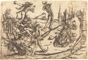 De Steniging van Heilige Stefanus door Master with the Banderoles after Israhel van Meckenem
