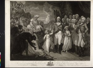 Markies Cornwallis met de twee Indiase prinsen door Mather Brown