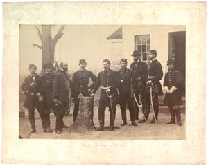 Albuminefoto van Generaal McClellan bij het Hoofdkwartier, Brigade van Gen. Morrell, 1862