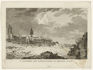 Instorten van de Lappentoren te Nijmegen, 1784 door Mathias de Sallieth