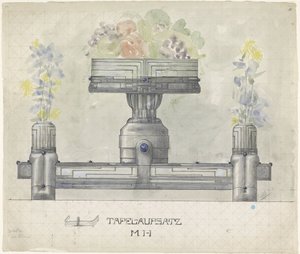 Ontwerp voor een zilveren tafelstuk, versierd met bloemen en fruit door Mathieu Lauweriks