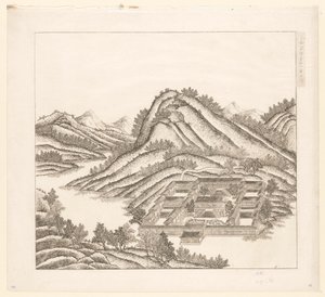 Gezicht op een deel van het keizerlijk zomerpaleis in Chengde (Jehol) te China door Matteo Ripa