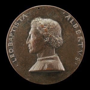 Leone Battista Alberti, 1404-1472, architect en schrijver over kunst en wetenschap [voorzijde], 1446-1450 door Matteo di Andrea de Pasti