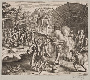 In het huis van koning Pamukes begonnen ze deze ceremonie door Matthäus Merian d.Æ.