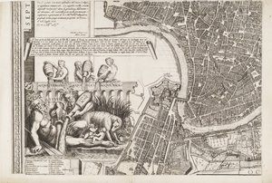 Kaart van Rome. Linkeronderhoek door Matthaus Greuter