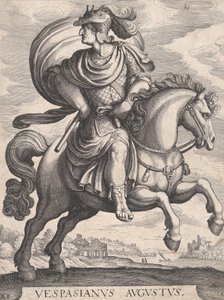 Keizer Vespasianus te paard, uit de serie De eerste twaalf Romeinse keizers, plaat 1..., 1610-50 door Matthaus Merian