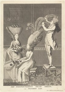 Het belachelijke hoofddeksel, of de gevederde dame door Matthew Darly