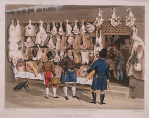 London Market, een slagerij, 1822 door Matthew Dubourg