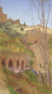 Wasvrouw bij de wasput, San Gimignano, Italië door Matthew Ridley Corbet