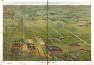 Vogelvlucht. Georiënteerd met het noorden naar rechts. LC Panoramische kaarten (2e ed.), 555.1 Ook beschikbaar via de website van de Library of Congress als rasterafbeelding. LC-kopie geannoteerd in inkt. Gestempeld op: Complimenten Depew Improvement Co.; 