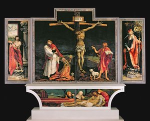 Het altaarstuk van Isenheim, ca. 1512-15 (olieverf op paneel) door Matthias (c.1480-1528) Grunewald