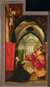 De Annunciatie van het Isenheim-altaarstuk, linker vleugel, ca. 1512-16 door Matthias (c.1480 1528) Grunewald