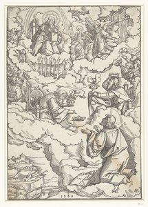 Dutch: Visioen van Johannes de Evangelist met tronende God en de vierentwintig oudsten door Matthias Gerung
