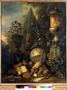 Vanitas, stilleven met een vaas door Matthias Withoos