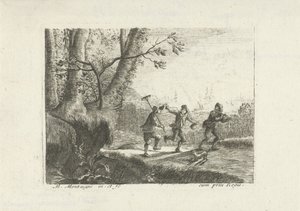 Landschap met drie dansende boeren