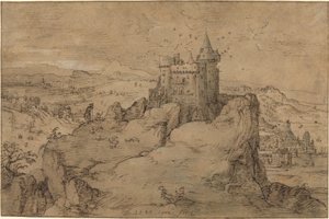 Landschap met Kasteel boven een Haven