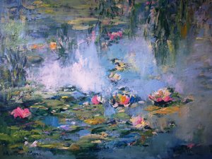 Weerspiegelingen in een waterlelievijver door Matthys Moss