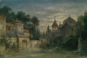 Toneelontwerp voor de opera De kracht van het noodlot door G. Verdi, 1875 door Matvey Andreyevich Shishkov