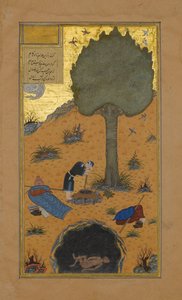 Hoe een Opschepper in een Put werd Verdrinken, Folio 33v uit een Haft Paikar..., ca. 1430 door Maulana Azhar