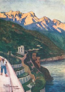 Minori bij zonsondergang (kleurenlitho)
