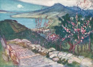 Vesuvius en de baai van Napels (kleurenlitho)