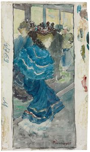 Elegante vrouw in een blauwe jurk, ca. 1893-94 door Maurice Brazil Prendergast
