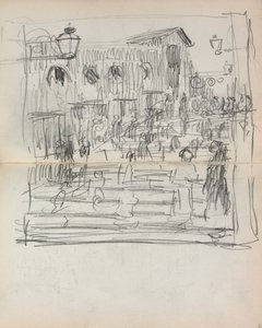 Italiaans schetsboek: Brug met figuren pagina 93 & 94, 1898-1899 door Maurice Brazil Prendergast