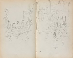 Italiaans Schetsboek: Venetiaanse Havenzicht pagina 31 & 32, 1898-1899 door Maurice Brazil Prendergast
