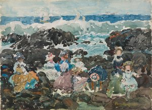 Surf, Cohasset, ca.1900-5 (aquarel en grafiet) door Maurice Brazil Prendergast