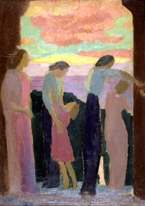 Marthe Denis en de kinderen op het balkon, c1900-1940 door Maurice Denis
