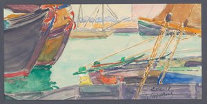 Schepen in een kanaal door Maurice Guilbert