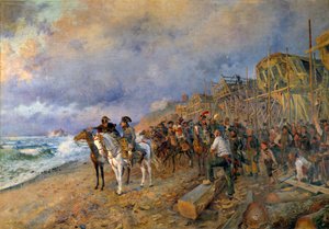 De Eerste Consul Napoleon Bonaparte bezoekt het arsenaal van Boulogne door Maurice Henri Orange