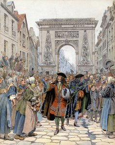 Bij de Porte Saint-Denis in Parijs, de maarschalk van Boufflers (Louis Francois de Boufflers) door Maurice Leloir