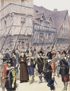 Chalais, die tegen Richelieu heeft samengezworen, wordt naar zijn executie in Nantes geleid door Maurice Leloir
