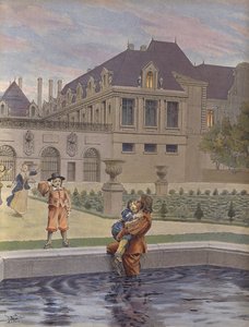 De val van de jonge Lodewijk XIV in het zwembad van het Palais-Royal door Maurice Leloir